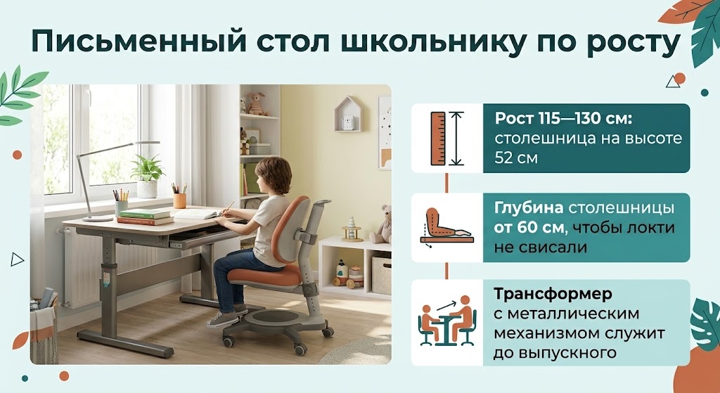 Письменный стол школьнику по росту